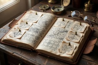 Vintage style notebook with game notes and plans